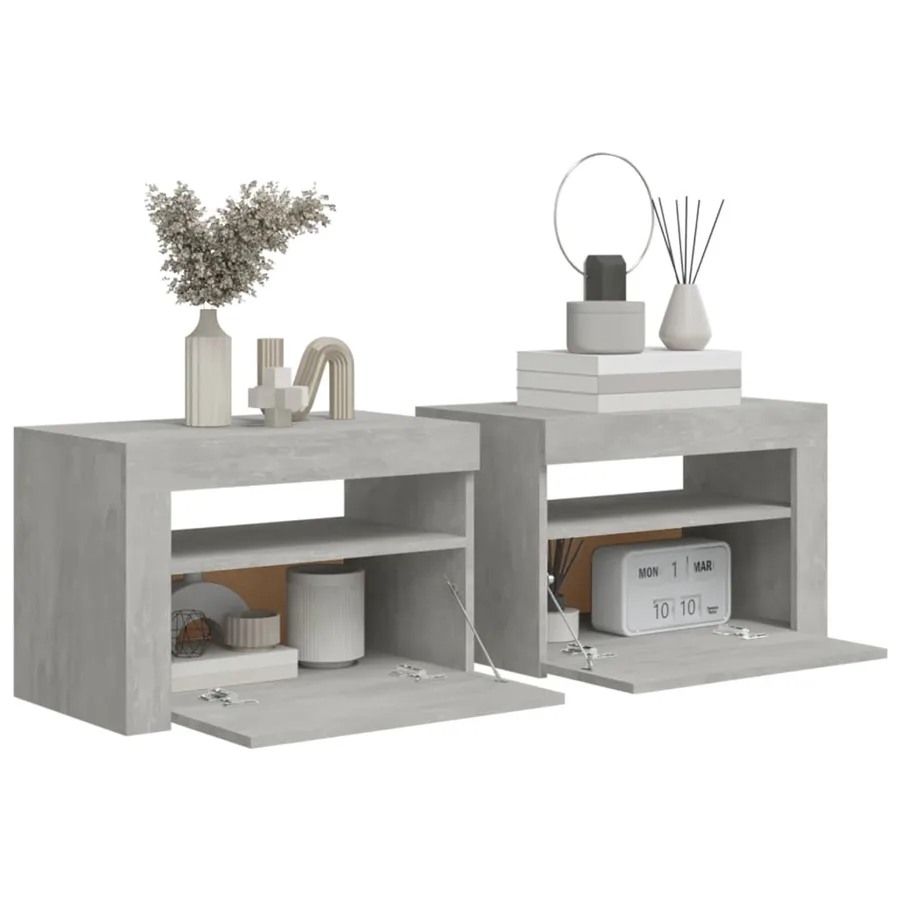 Tables de chevet 2 pcs avec LED Gris béton 60x35x40 cm - 7