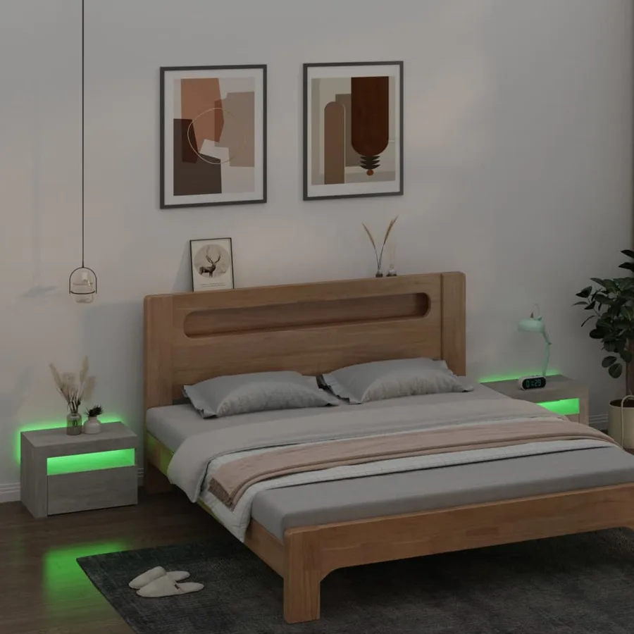 Tables de chevet 2 pcs avec LED Gris béton 60x35x40 cm - 8
