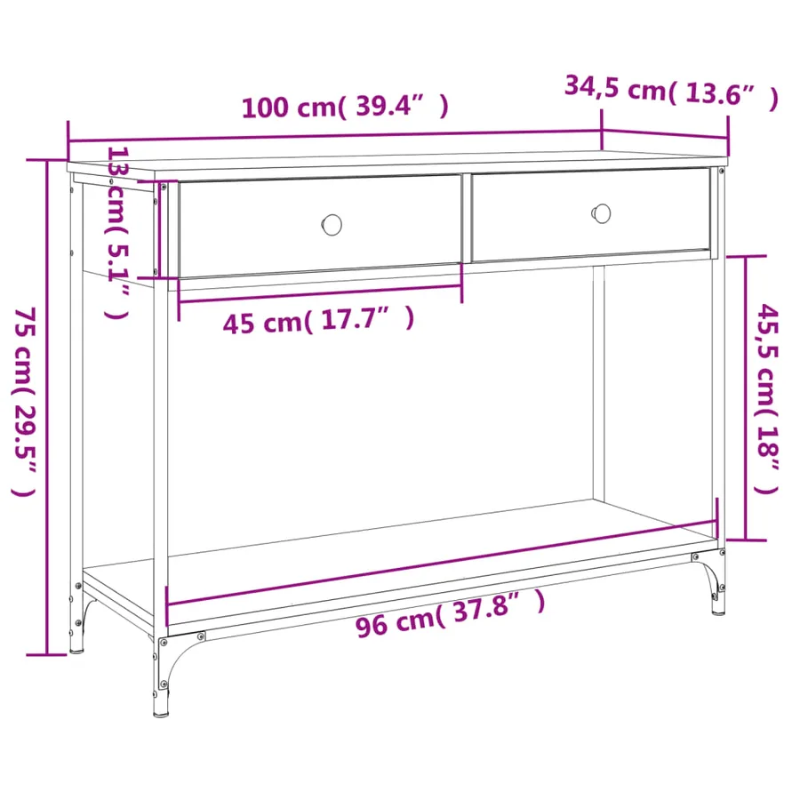 Table console sonoma gris 100x34,5x75 cm bois d'ingénierie - 11