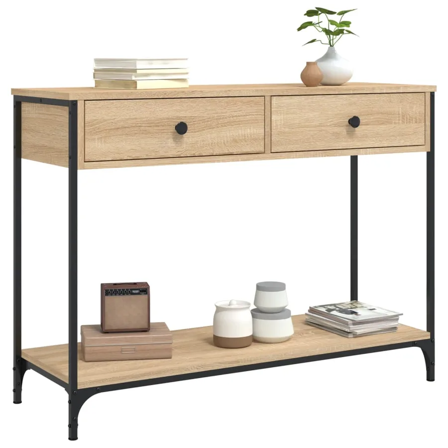 Table console chêne sonoma 100x34,5x75 cm bois d'ingénierie - 3
