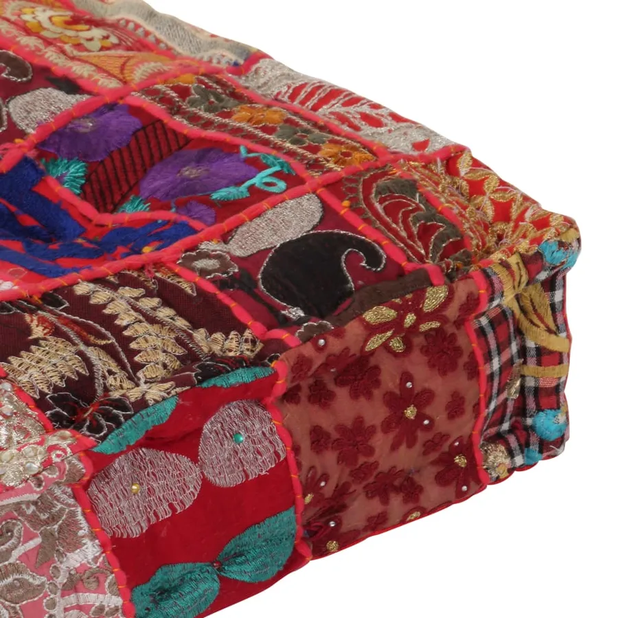 Pouf carré en coton fait à la main 50 x 50 x 12 cm Rouge - 2