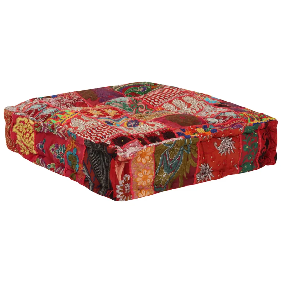 Pouf carré en coton fait à la main 50 x 50 x 12 cm Rouge - 3