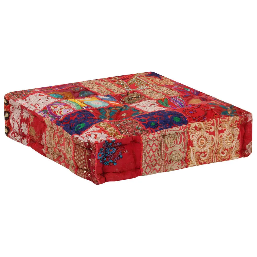 Pouf carré en coton fait à la main 50 x 50 x 12 cm Rouge - 4