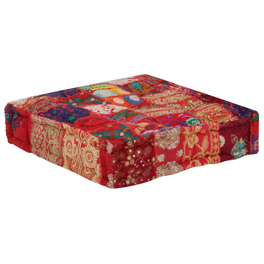 Pouf carré en coton fait à la main 50 x 50 x 12 cm Rouge - 5