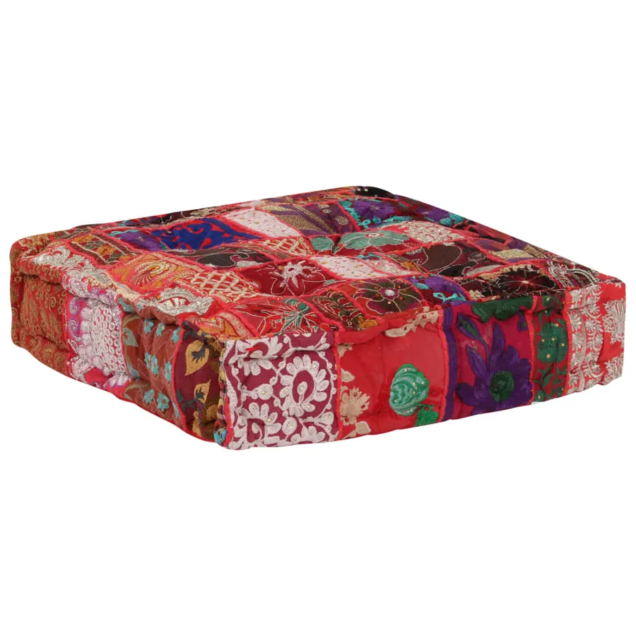 Pouf carré en coton fait à la main 50 x 50 x 12 cm Rouge - 6