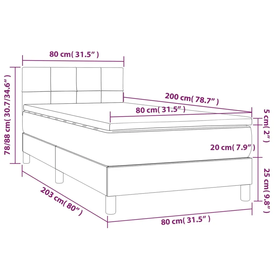 Sommier à lattes de lit avec matelas Gris clair 80x200 cm Tissu - 7