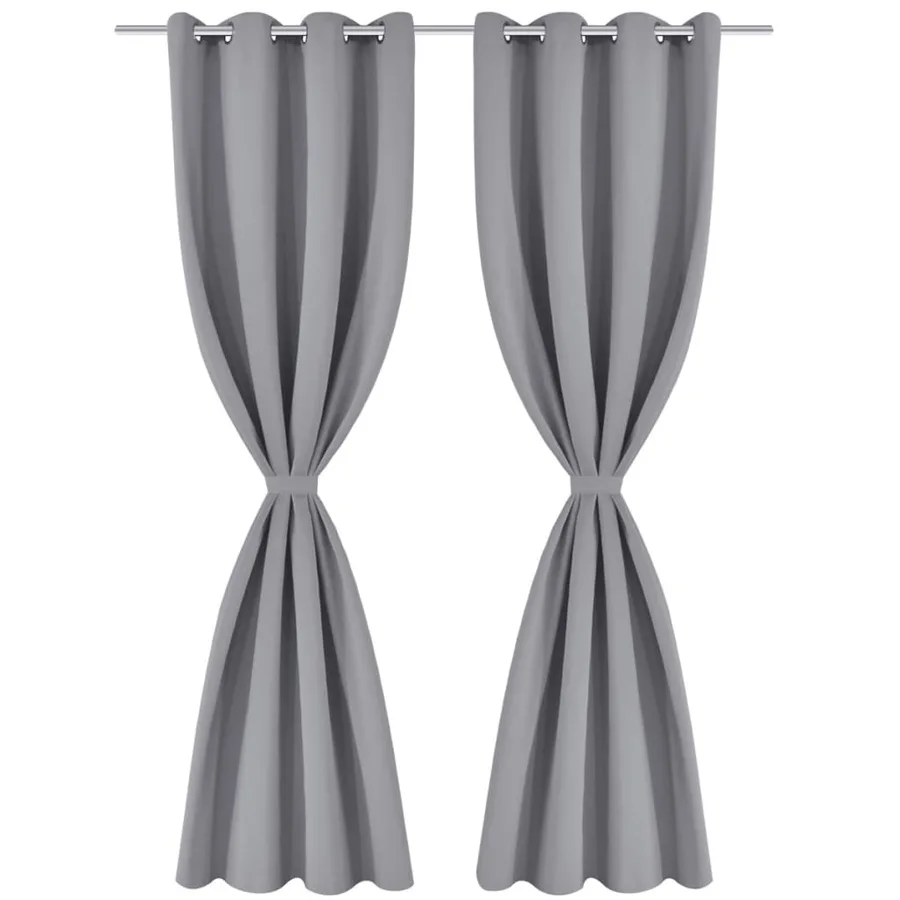 Rideau occultant 2 pcs avec œillets métalliques 135x175 cm Gris - 2