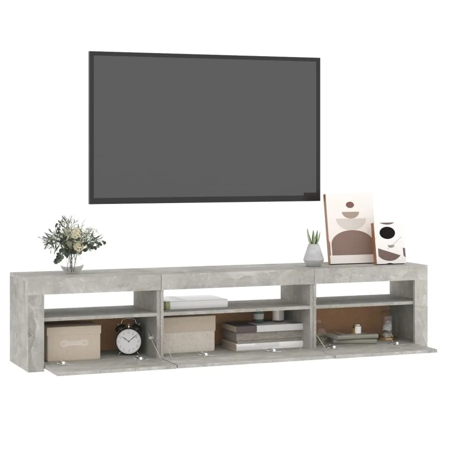Meuble TV avec lumières LED Gris béton 195x35x40 cm - 11