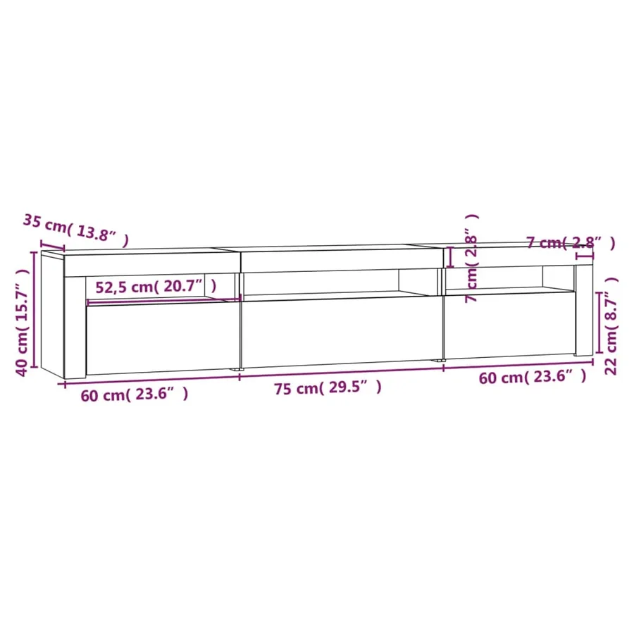 Meuble TV avec lumières LED Gris béton 195x35x40 cm - 12