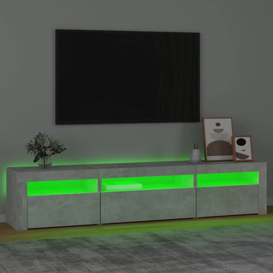 Meuble TV avec lumières LED Gris béton 195x35x40 cm - 4