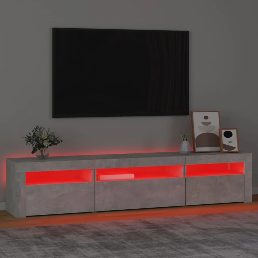 Meuble TV avec lumières LED Gris béton 195x35x40 cm - 5