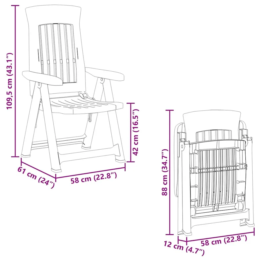 Chaises inclinables de jardin lot de 2 vert PP - 12