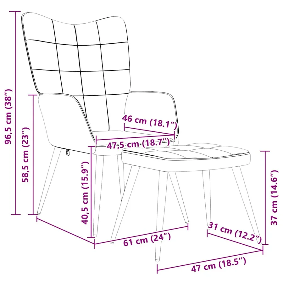 Chaise de relaxation avec tabouret Taupe Tissu - 12