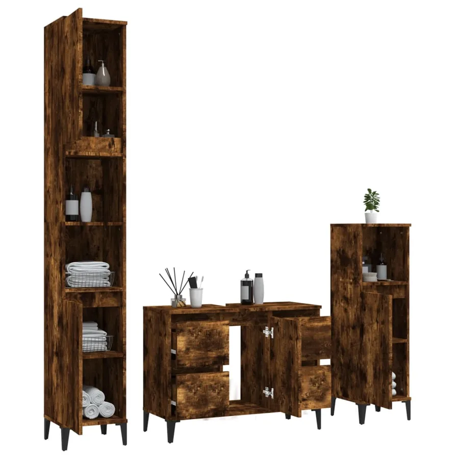 Ensemble de meubles de salle de bain 3 pcs Chêne fumé - 4