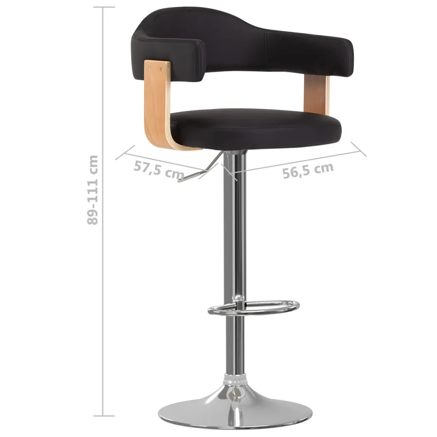 Tabourets de bar lot de 2 noir bois courbé et similicuir - 8