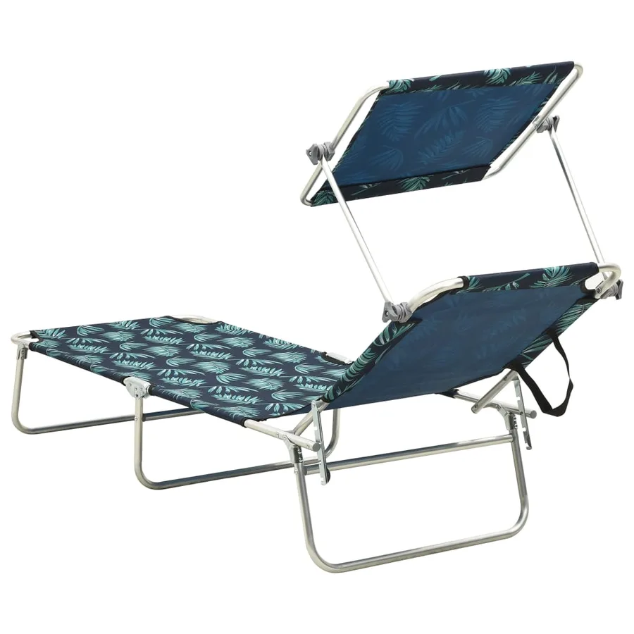 Chaise longue pliable avec auvent motif de feuilles aluminium - 3