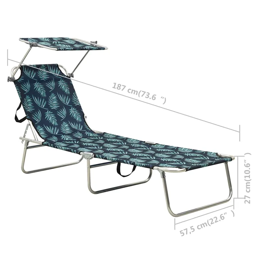 Chaise longue pliable avec auvent motif de feuilles aluminium - 8
