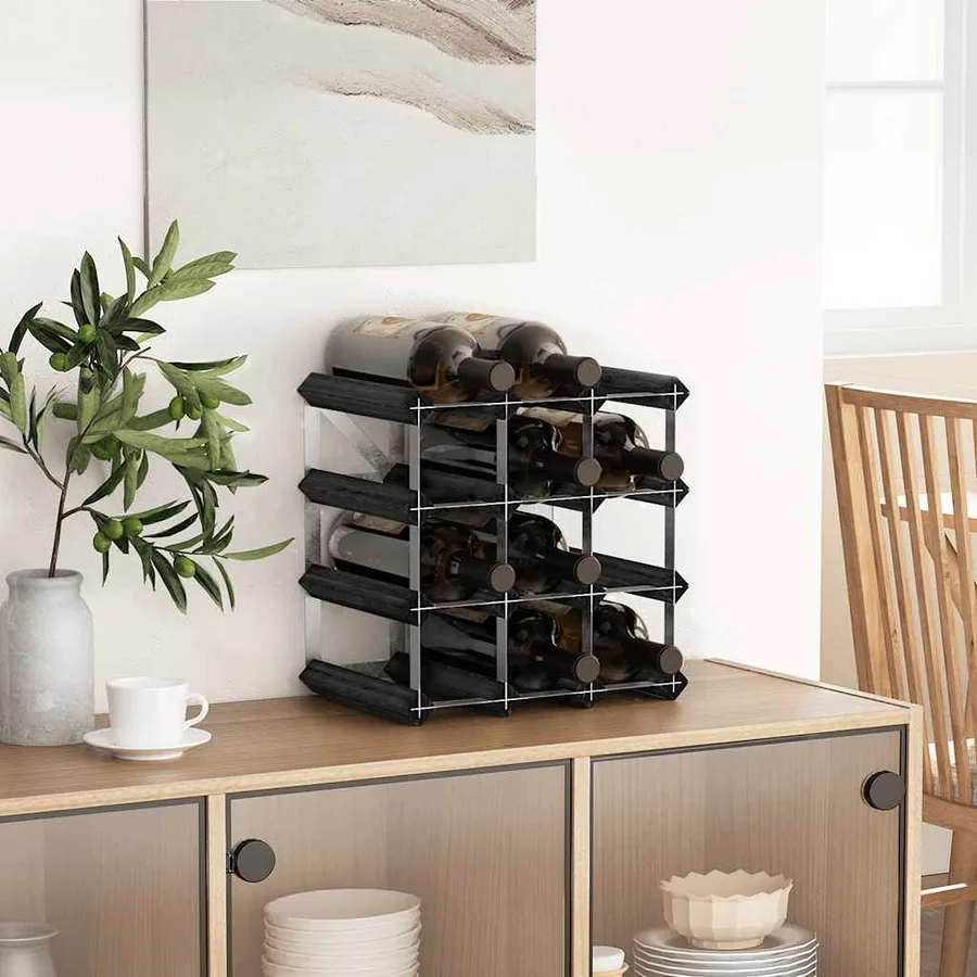 Casier à bouteilles pour 12 bouteilles Noir Bois de pin solide - 3