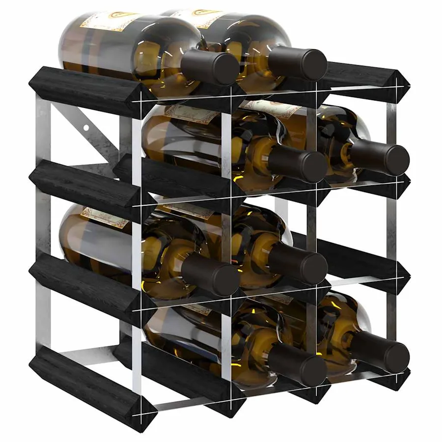 Casier à bouteilles pour 12 bouteilles Noir Bois de pin solide - 4