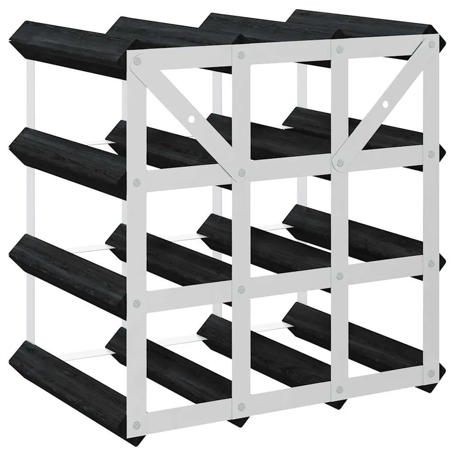 Casier à bouteilles pour 12 bouteilles Noir Bois de pin solide - 7