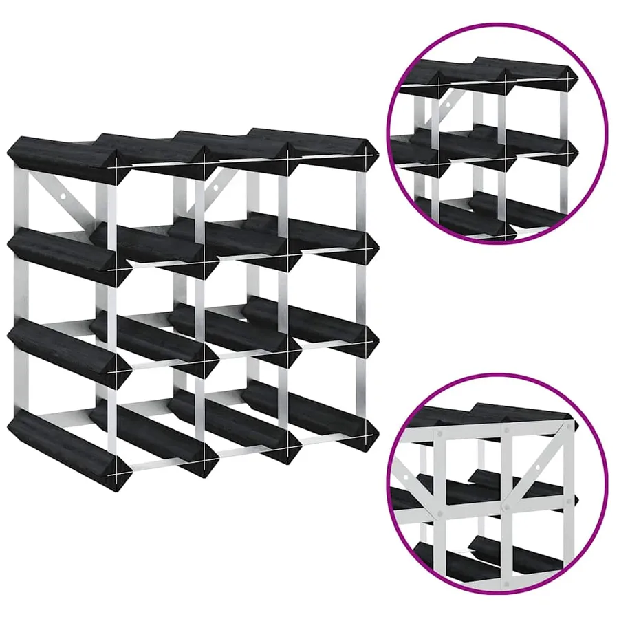 Casier à bouteilles pour 12 bouteilles Noir Bois de pin solide - 8
