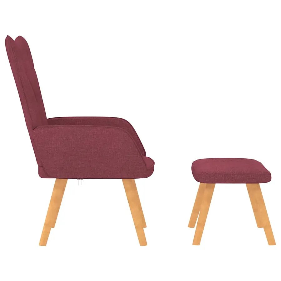 Chaise de relaxation avec tabouret Rouge bordeaux Tissu - 3