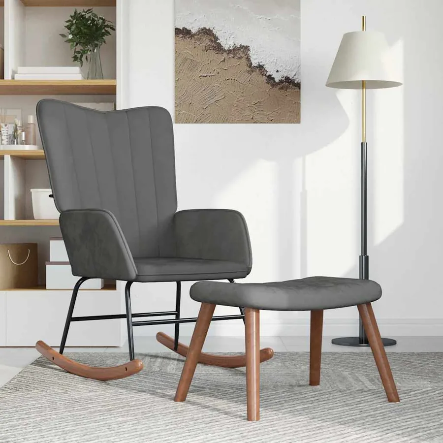 Chaise à bascule avec repose-pied Gris foncé Velours