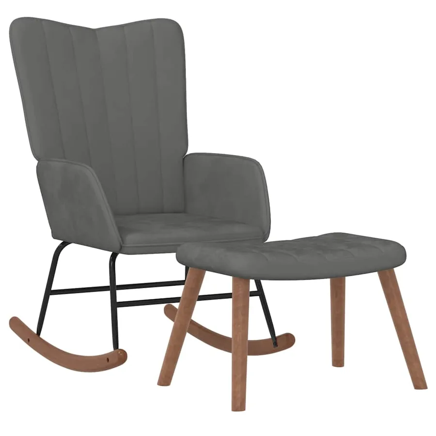 Chaise à bascule avec repose-pied Gris foncé Velours - 2