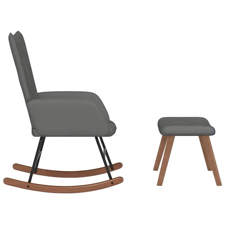 Chaise à bascule avec repose-pied Gris foncé Velours - 4