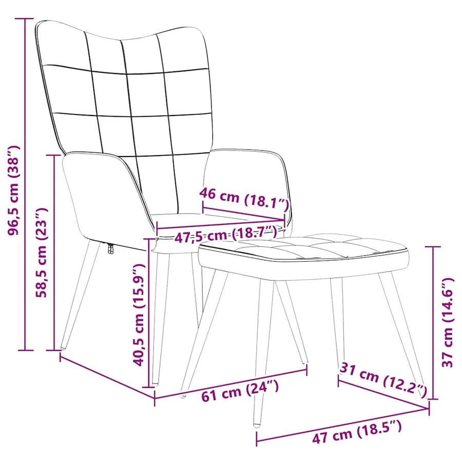 Chaise de relaxation avec tabouret Bleu Tissu - 12