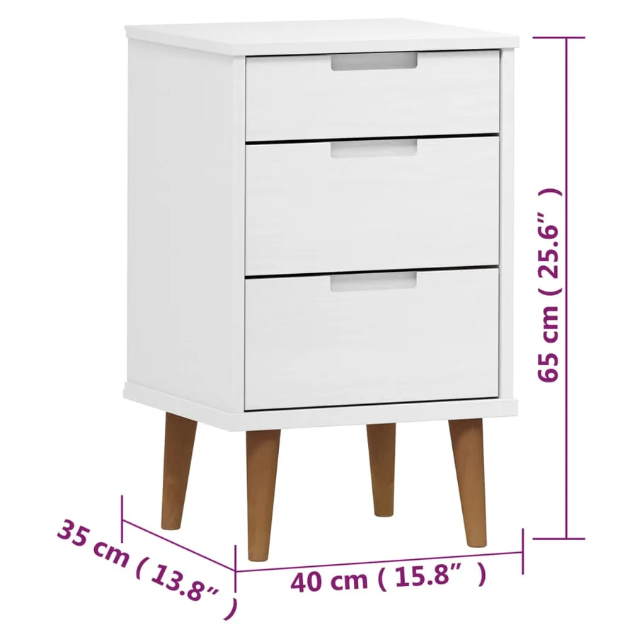 Table de chevet MOLDE Blanc 40x35x65 cm Bois de pin massif - 8
