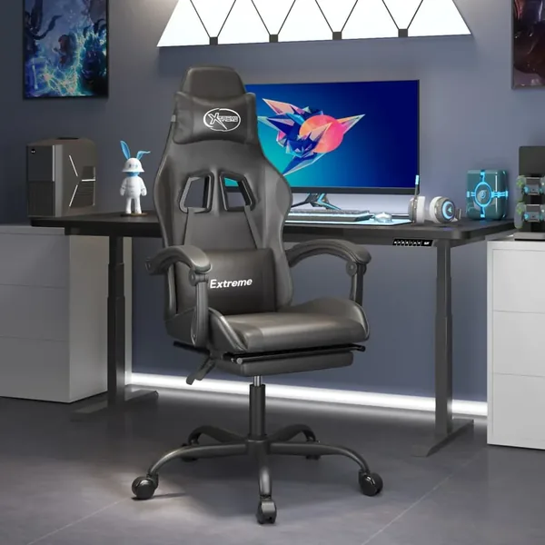 Chaise de jeu pivotante avec repose-pied Noir Similicuir
