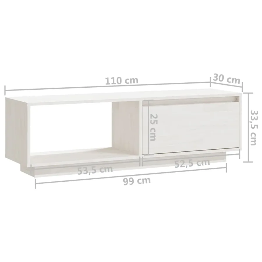 Meuble TV Blanc 110x30x33,5 cm Bois de pin massif - 10