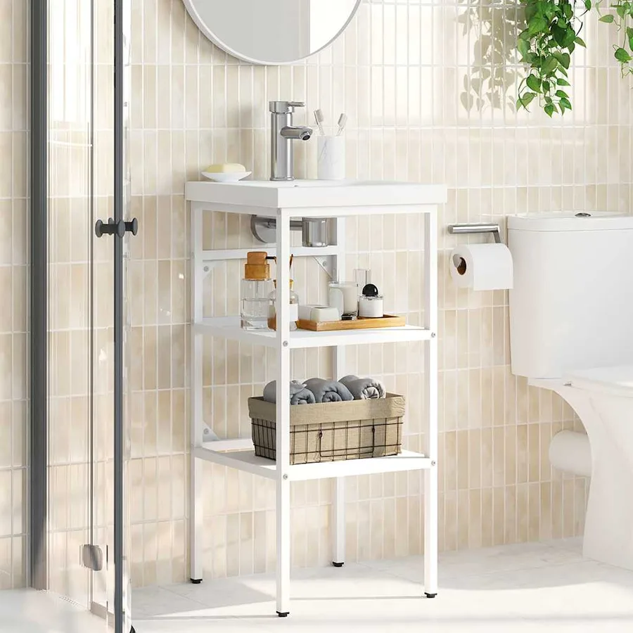 Cadre de lavabo de salle de bain Blanc 40x38x83 cm Fer - 3