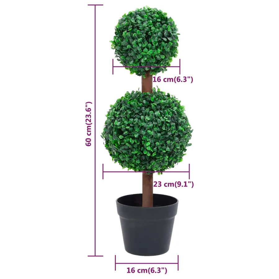 Plante de buis artificiel avec pot Forme de boule Vert 60 cm - 5