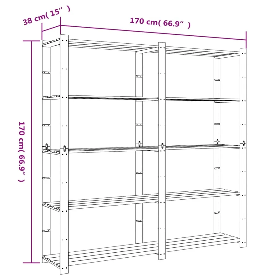Support de rangement à 5 niveaux gris 170x38x170 cm bois de pin - 7