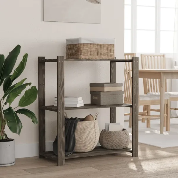 Support de rangement à 3 niveaux gris 80x38x90 cm bois de pin