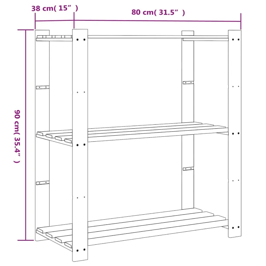 Support de rangement à 3 niveaux gris 80x38x90 cm bois de pin - 7