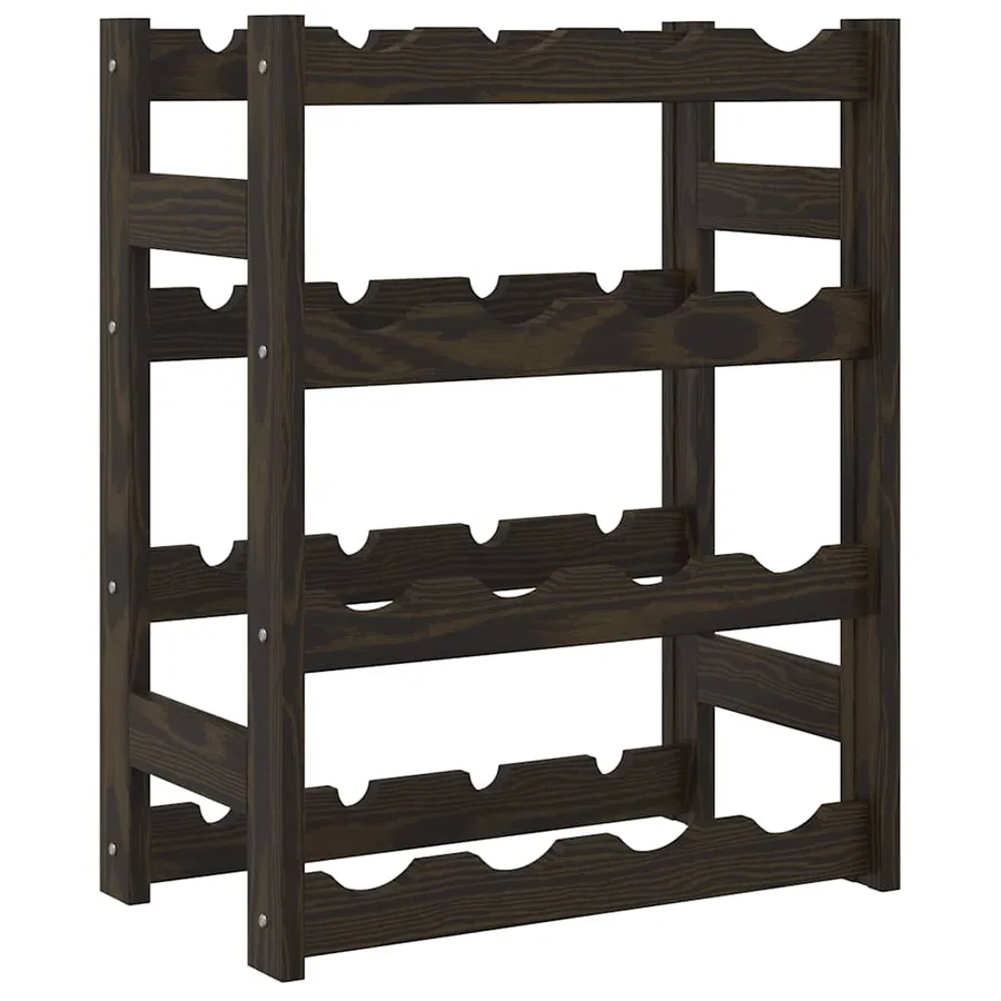 Casier à bouteilles pour 16 bouteilles noir bois pin solide - 5
