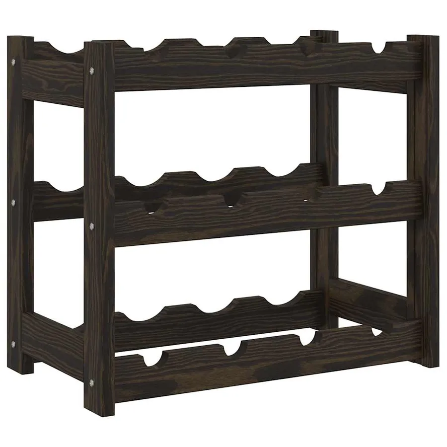 Casier à bouteilles pour 12 bouteilles noir bois pin solide - 2