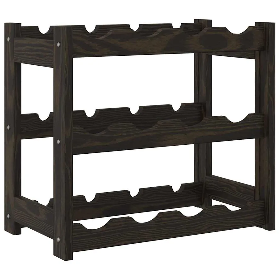 Casier à bouteilles pour 12 bouteilles noir bois pin solide - 5