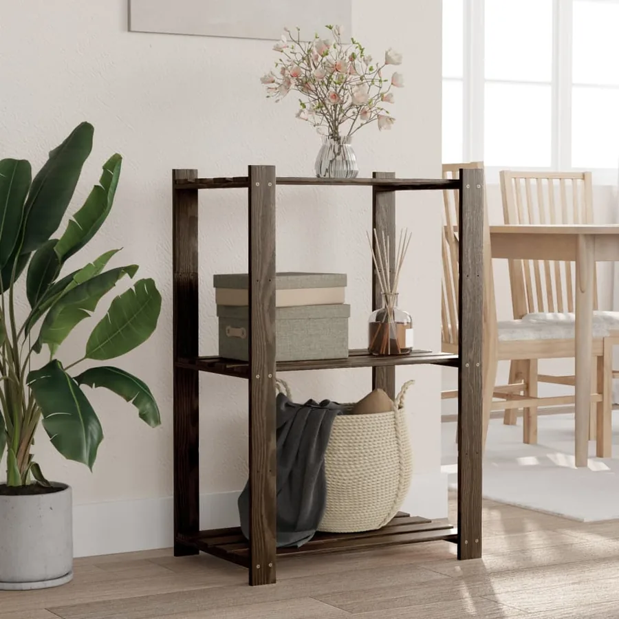 Support de rangement à 3 niveaux noir 60x38x90 cm bois pin