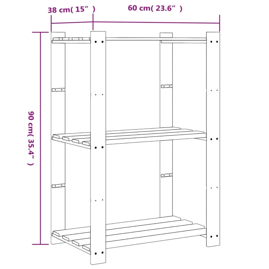 Support de rangement à 3 niveaux noir 60x38x90 cm bois pin - 7