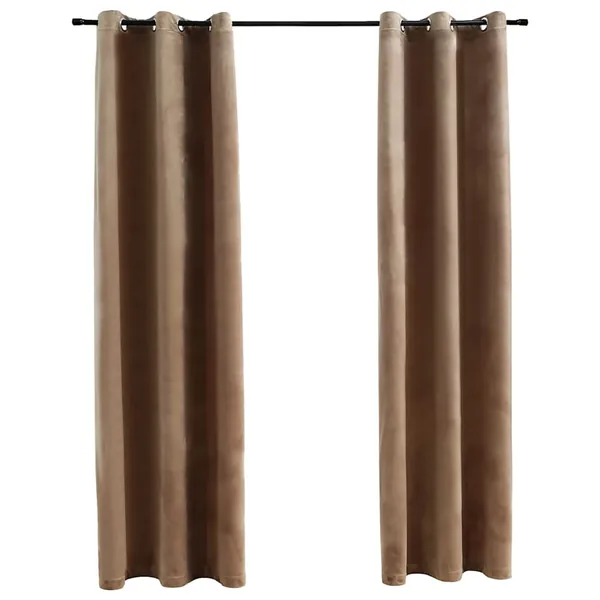 Rideaux occultants et anneaux 2 pcs beige 94x160 cm velours