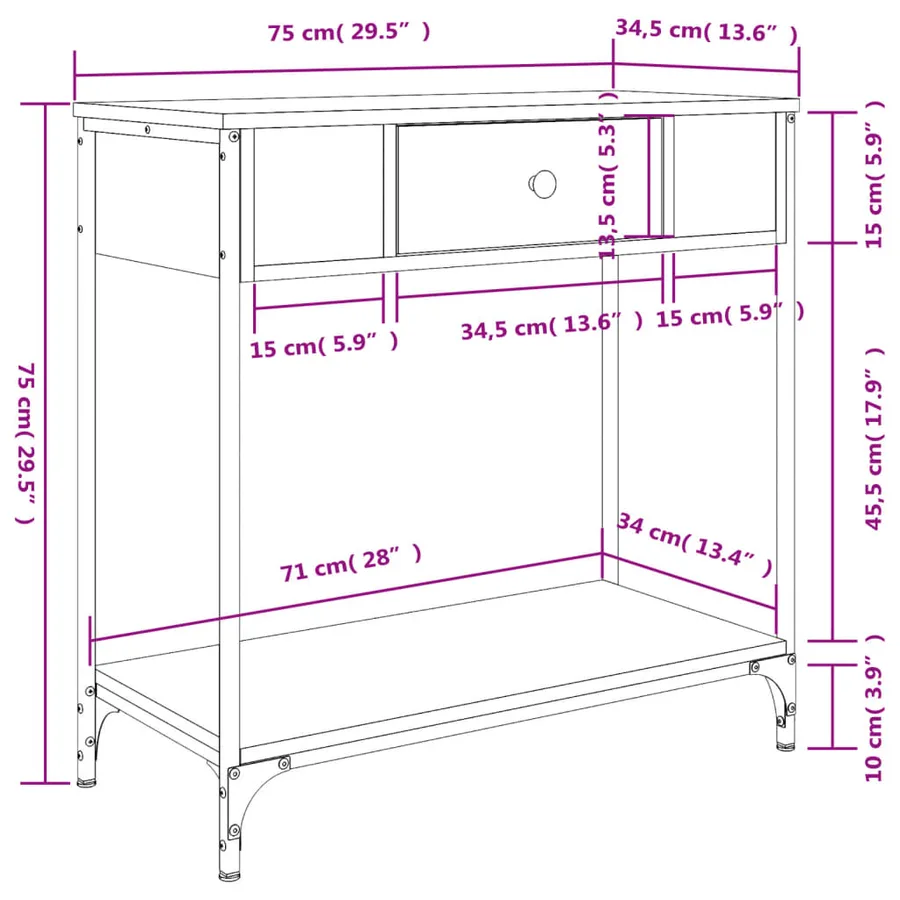 Table console chêne fumé 75x34,5x75 cm bois d'ingénierie - 11