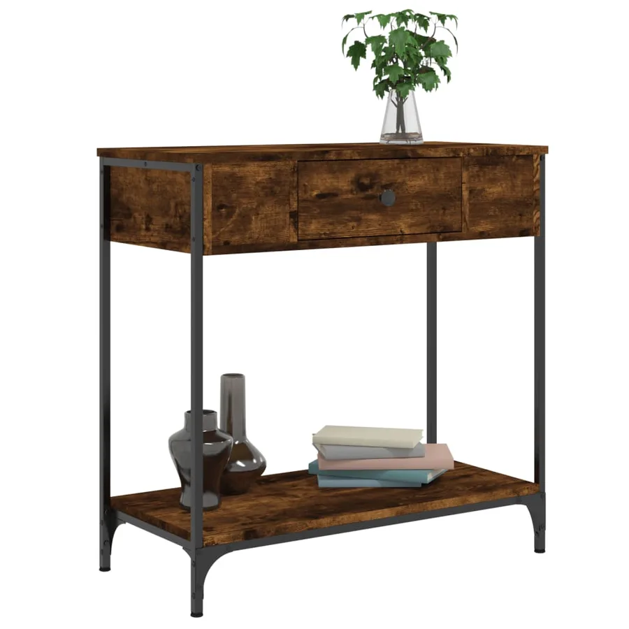 Table console chêne fumé 75x34,5x75 cm bois d'ingénierie - 7