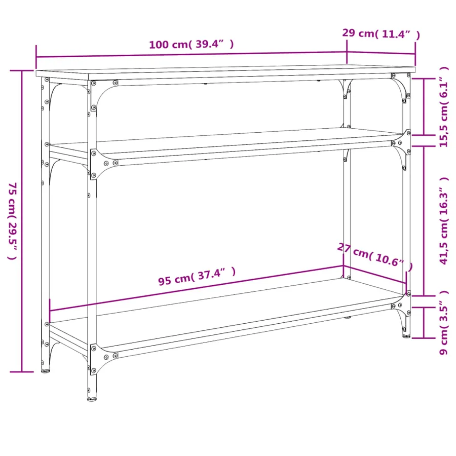 Table console chêne sonoma 100x29x75 cm bois d'ingénierie - 9