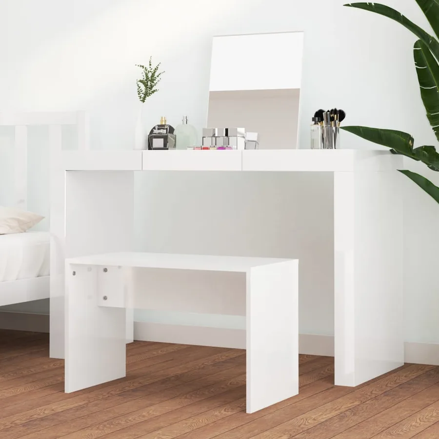 Tabouret de toilette Blanc brillant70x35x45cm Bois d'ingénierie - 3