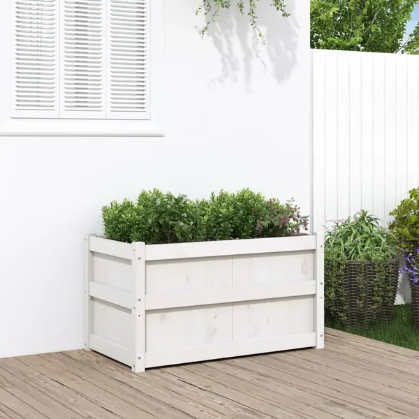 Jardinière blanc 90x50x50 cm bois de pin massif