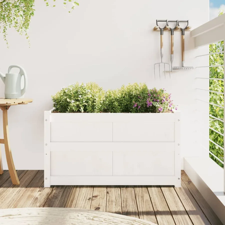 Jardinière blanc 90x50x50 cm bois de pin massif - 3